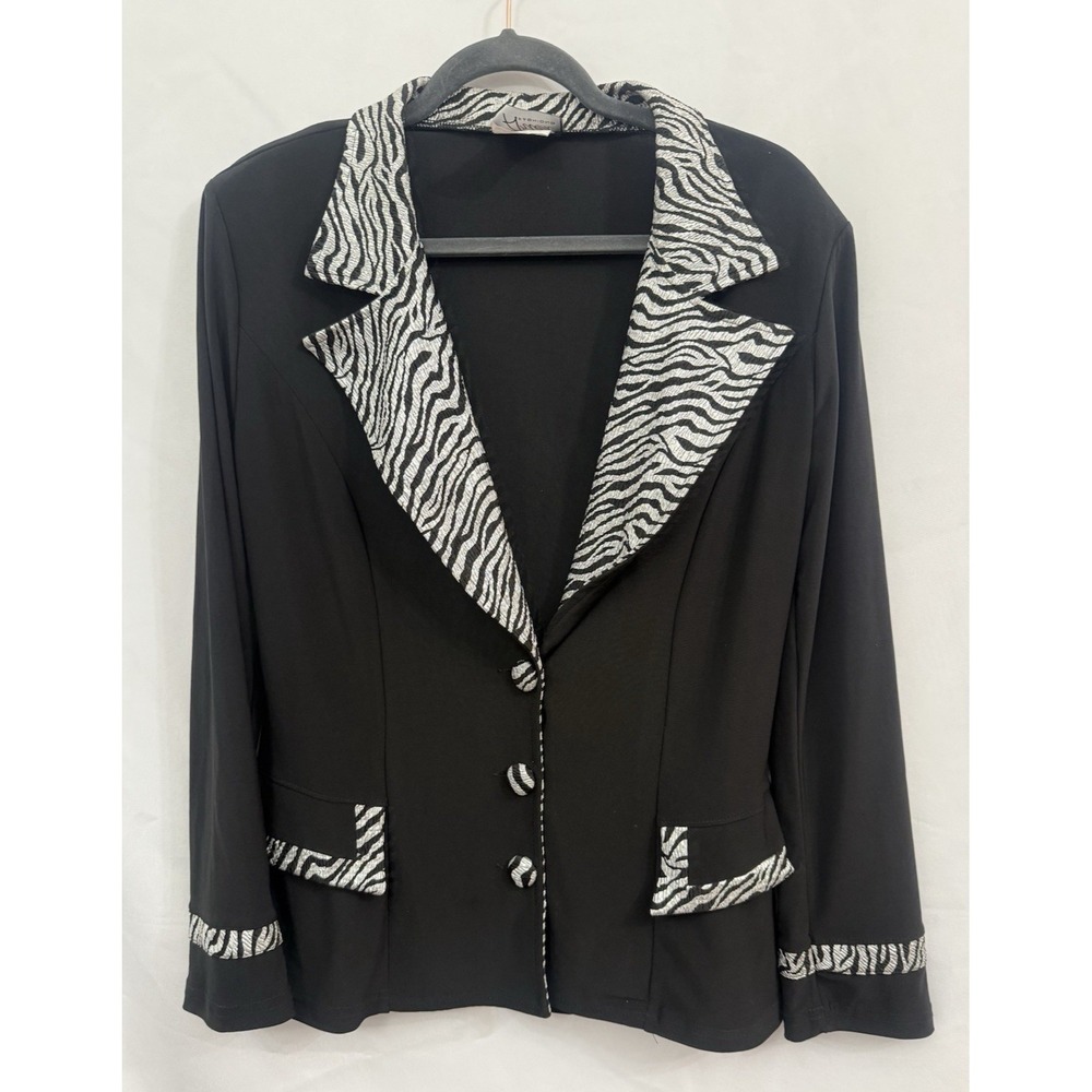 VTG Artex Fashions Jacket Black‎ Silver Metallic Animal Print Slinky  Womens M